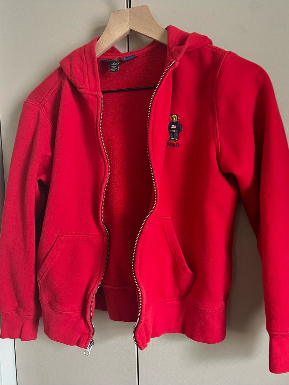 Polo by Ralph Lauren Kids Bright Red Zip Hoodie with Polo Bear